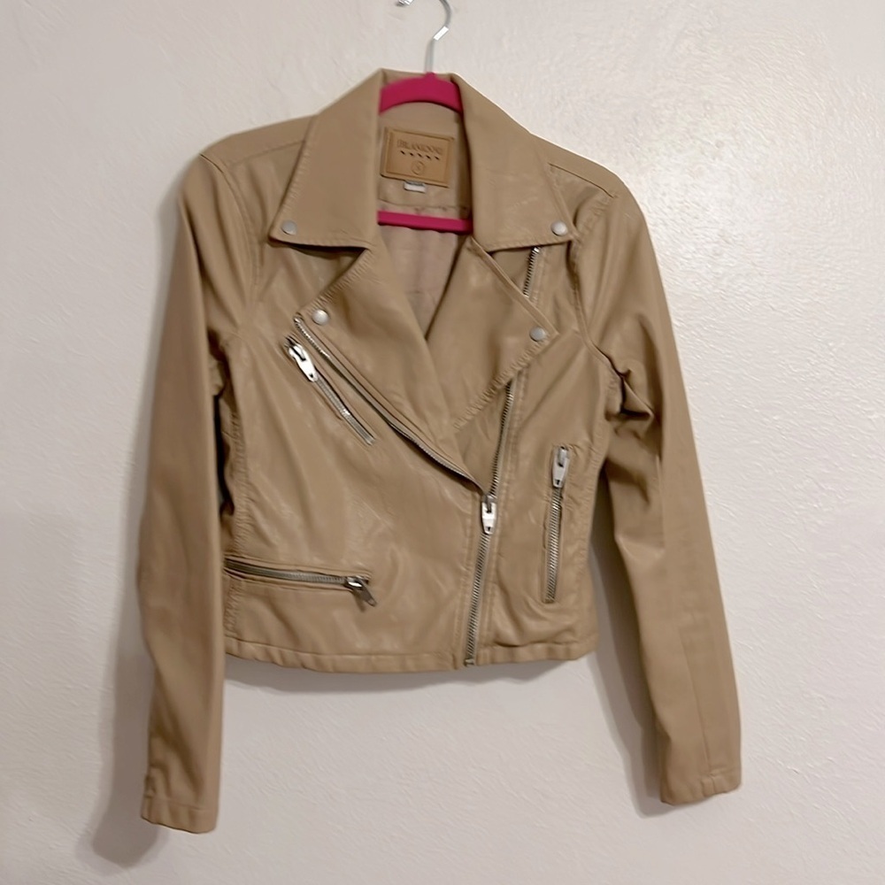 Blanknyc Woman’s Size S Faux Leather Camel Tan Traditional Motto Biker Jacket